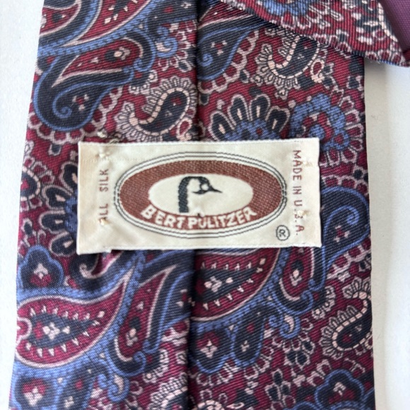 Bert Pulitzer All Silk Tie Navy and Purple Paisley Design - Picture 3 of 3